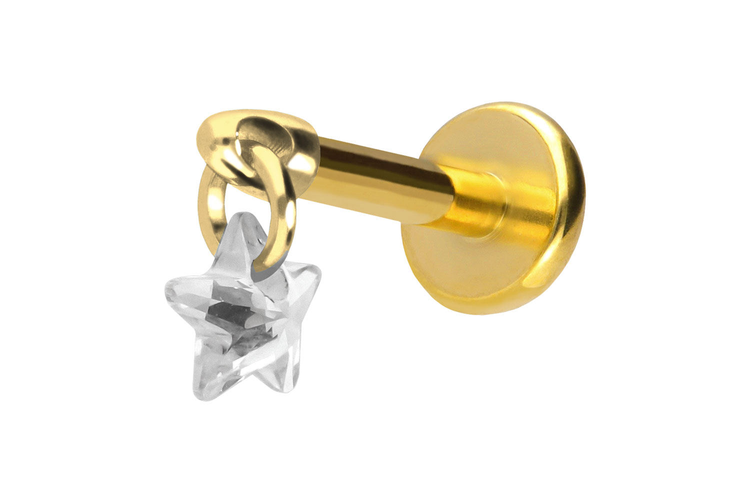 Titan Labret Piercing mit Push Fit KRISTALLSTERN